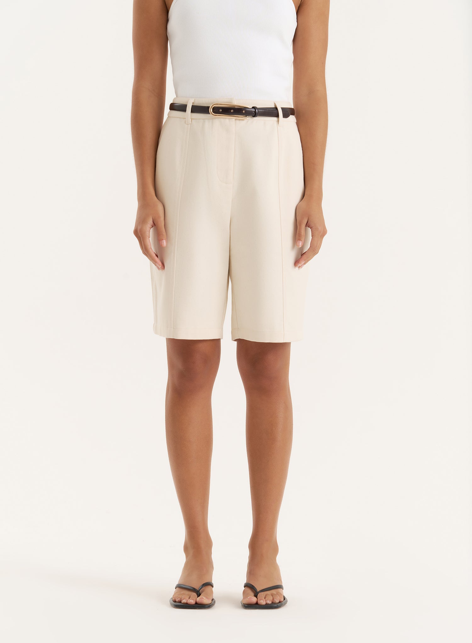 Cream Tailored Longline Cargo Shorts